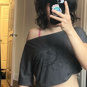 Gray Sun and Moon Graphic Women's Top